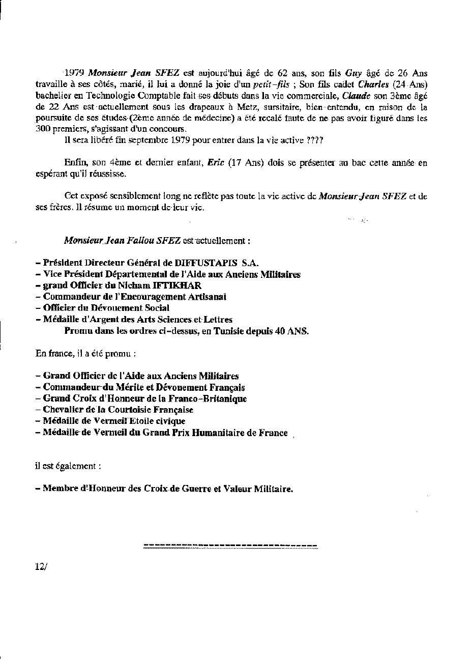 Genealogie de la Trilogie : Expose de l’activite en Tunisie des 4 Freres Sfez, 12