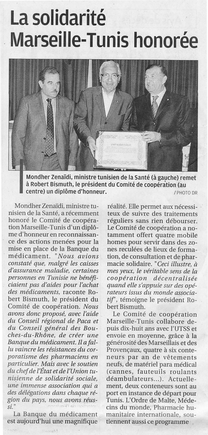 La solidarite Marseille-Tunis Honoree, par Le Dr Robert Bismuth