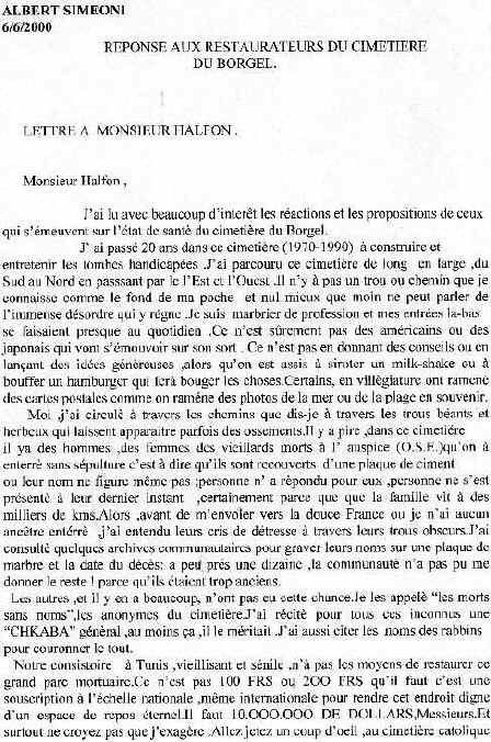 Reponse aux restaurateurs du Borgel, par Albert Simeoni