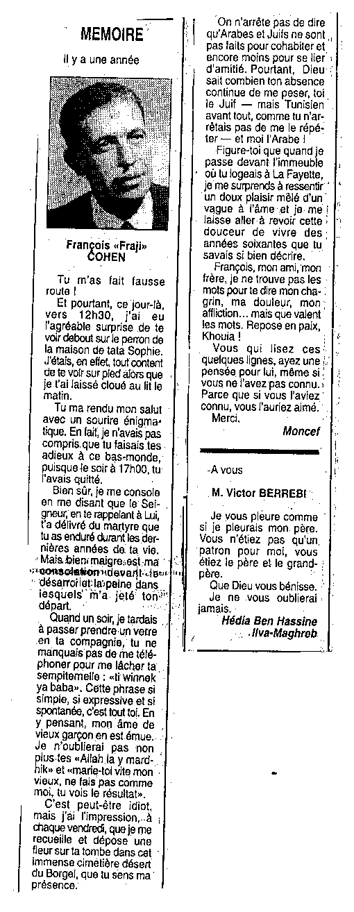 Hommage rendu par un Arabe a son ami le Juif