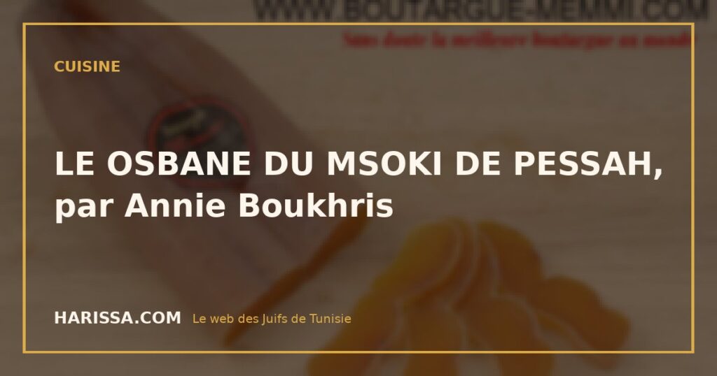 LE OSBANE DU MSOKI DE PESSAH, par Annie Boukhris