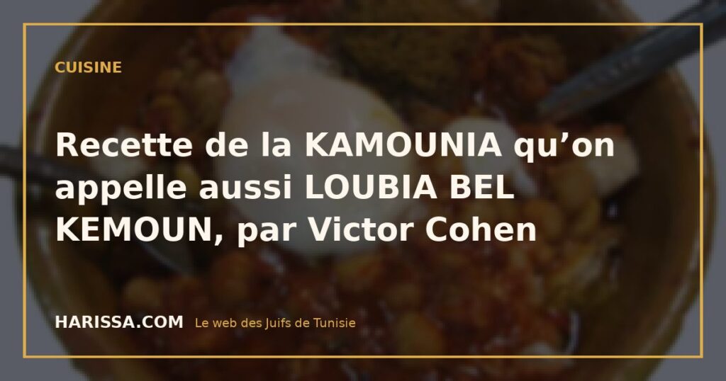 Recette de la KAMOUNIA qu’on appelle aussi LOUBIA BEL KEMOUN, par Victor Cohen