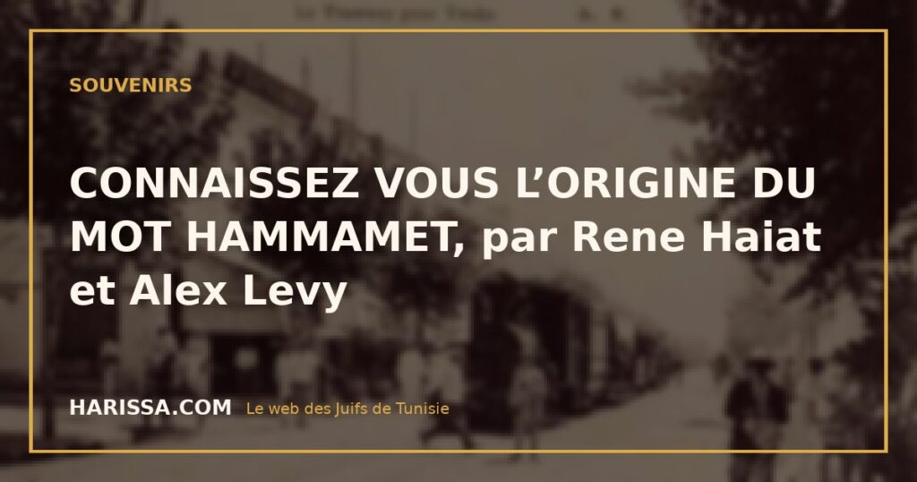 CONNAISSEZ VOUS L’ORIGINE DU MOT HAMMAMET, par Rene Haiat et Alex Levy