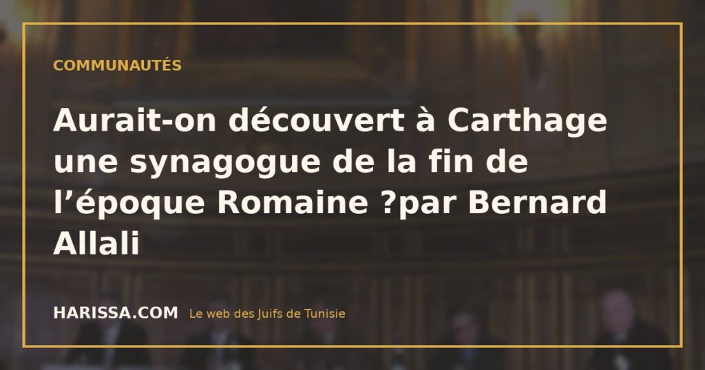 Aurait-on découvert à Carthage une synagogue de la fin de l’époque Romaine ?par Bernard Allali
