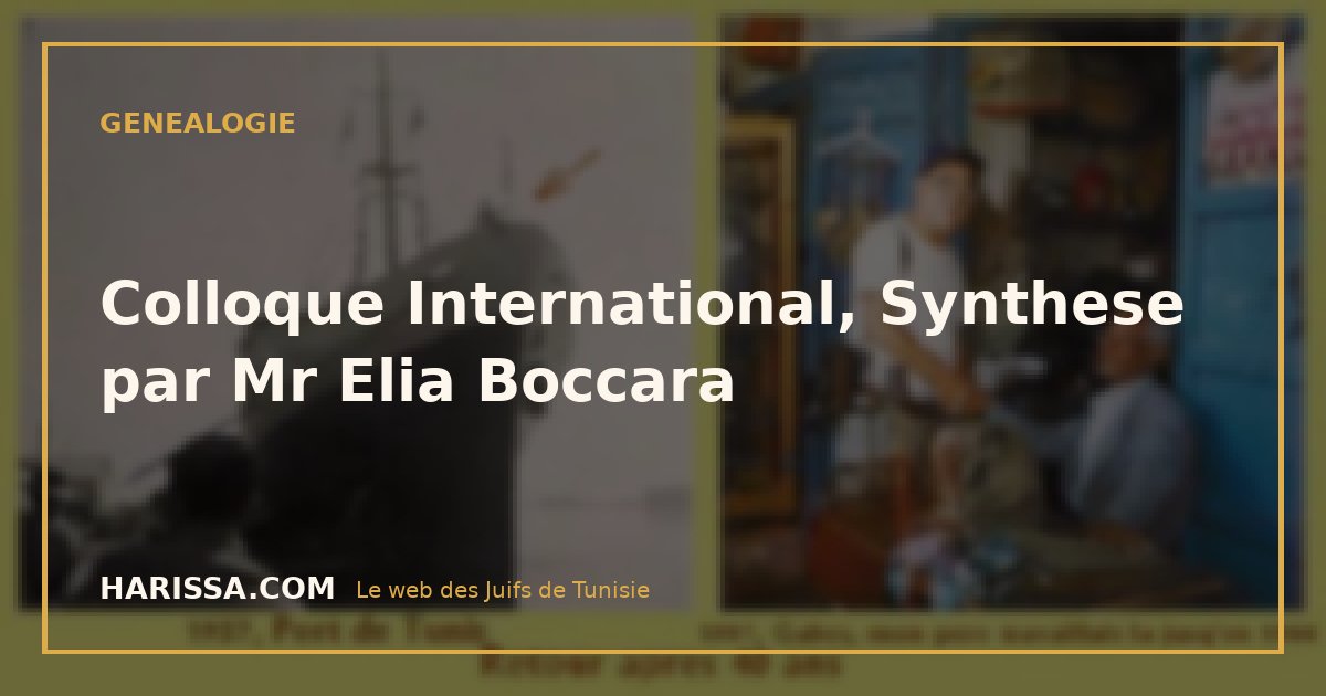 Colloque International, Synthese par Mr Elia Boccara