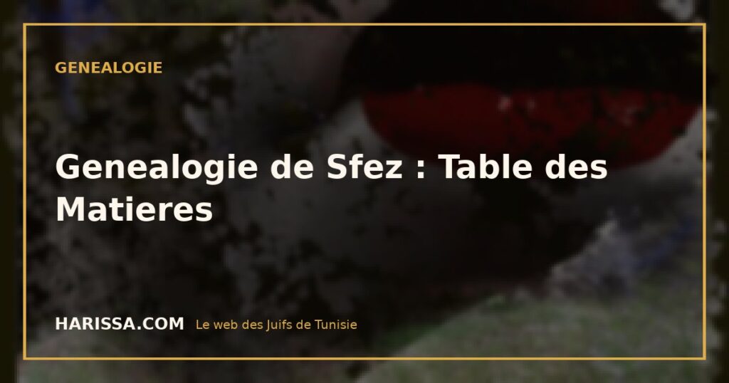 Genealogie de Sfez : Table des Matieres Genealogie de Sfez : Table des Matieres