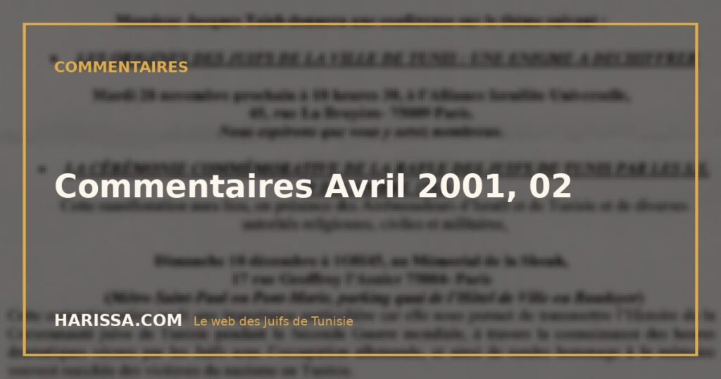 Commentaires Avril 2001, 02