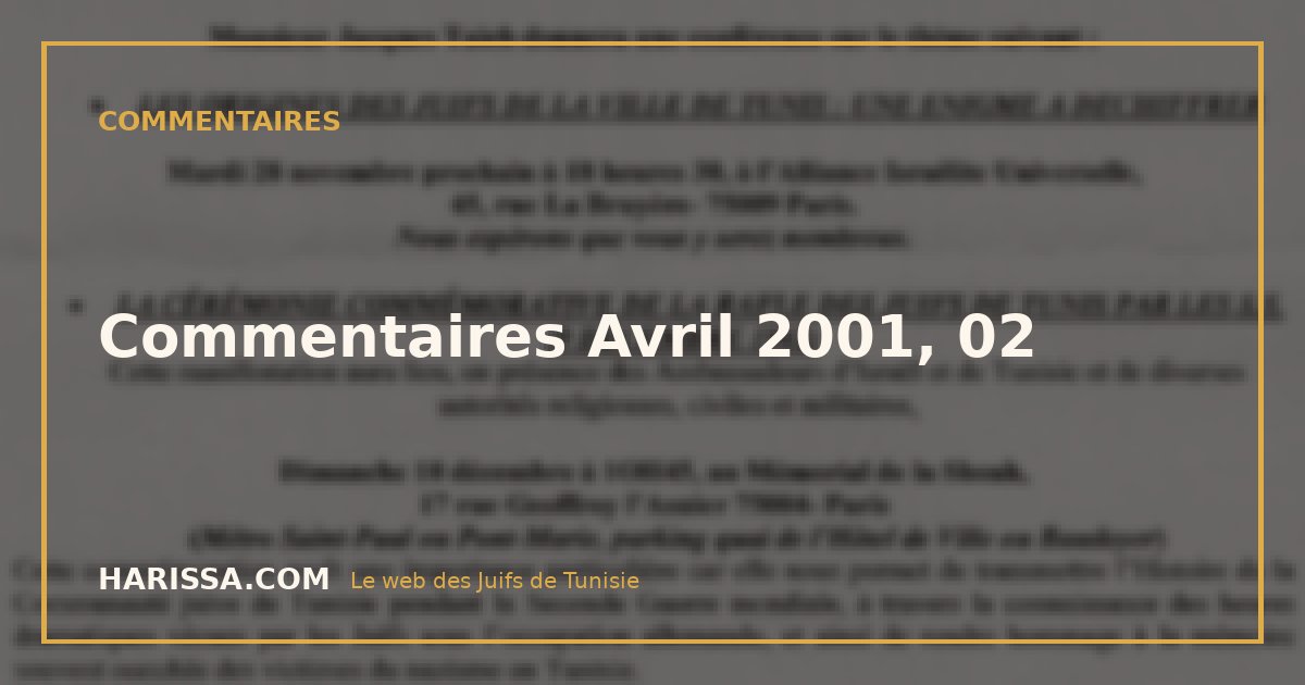 Commentaires Avril 2001, 02