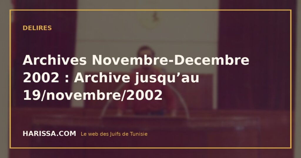 Archives Novembre-Decembre 2002 : Archive jusqu’au 19/novembre/2002