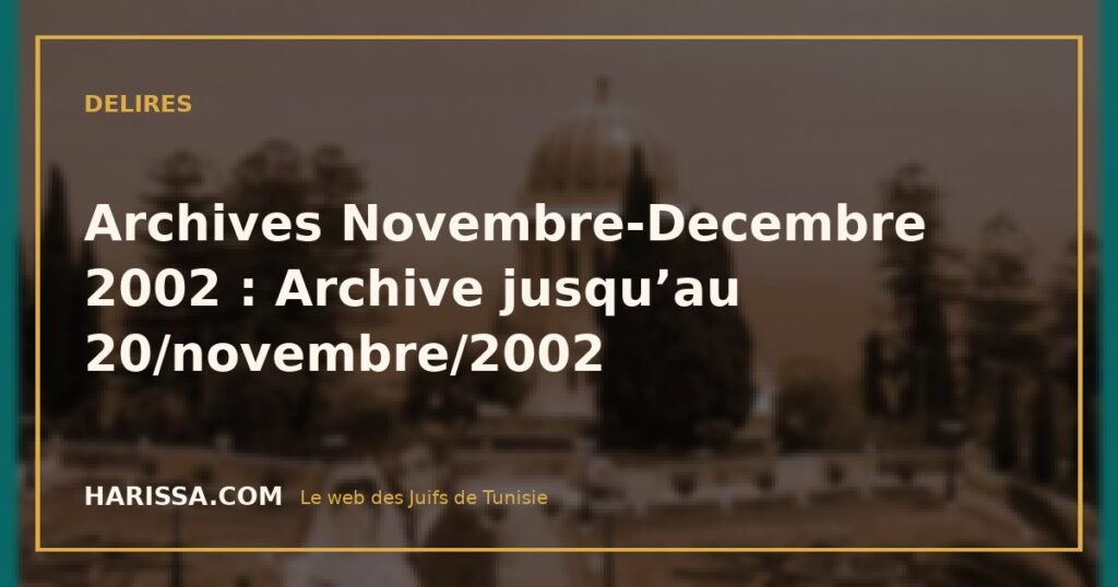 Archives Novembre-Decembre 2002 : Archive jusqu’au 20/novembre/2002