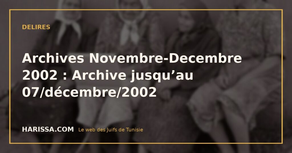 Archives Novembre-Decembre 2002 : Archive jusqu’au 07/décembre/2002