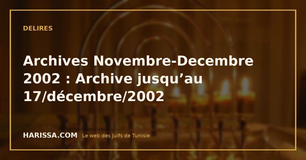 Archives Novembre-Decembre 2002 : Archive jusqu’au 17/décembre/2002