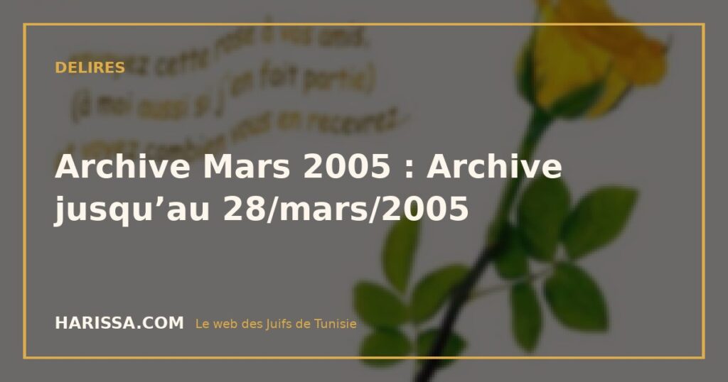 Archive Mars 2005 : Archive jusqu’au 28/mars/2005