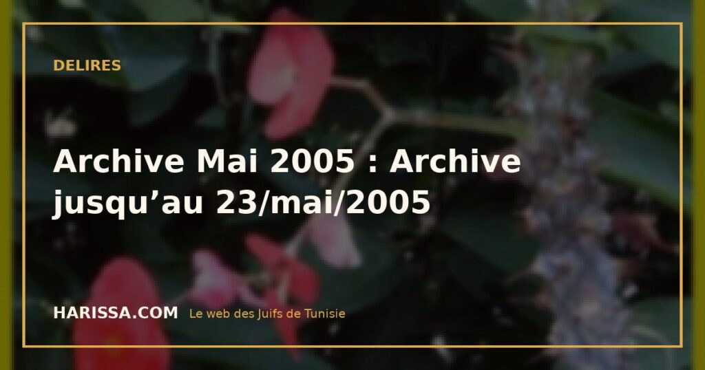 Archive Mai 2005 : Archive jusqu’au 23/mai/2005