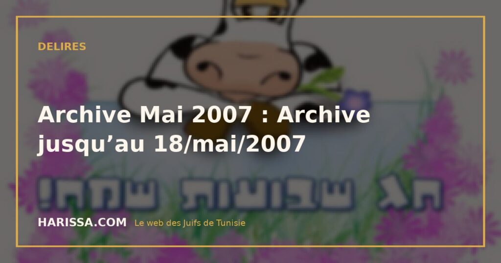 Archive Mai 2007 : Archive jusqu’au 18/mai/2007