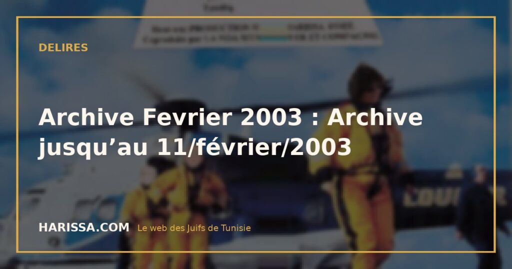 Archive Fevrier 2003 : Archive jusqu’au 11/février/2003