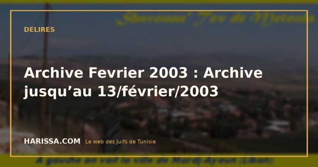 Archive Fevrier 2003 : Archive jusqu’au 13/février/2003