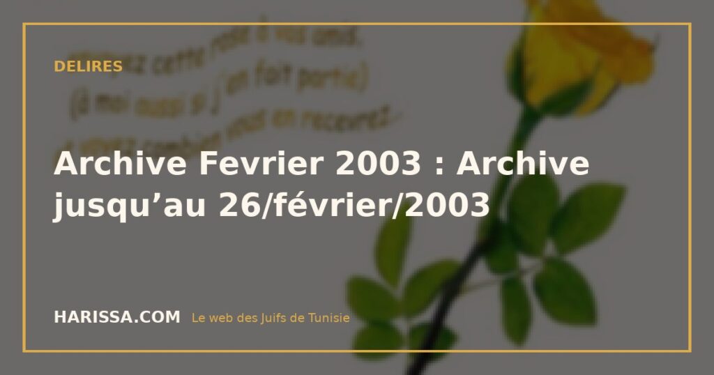 Archive Fevrier 2003 : Archive jusqu’au 26/février/2003
