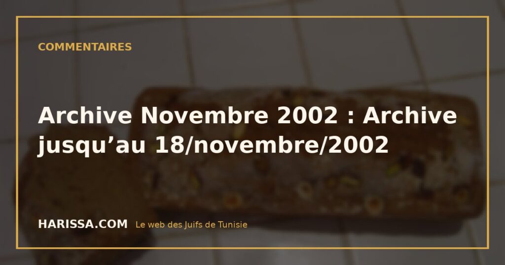 Archive Novembre 2002 : Archive jusqu’au 18/novembre/2002