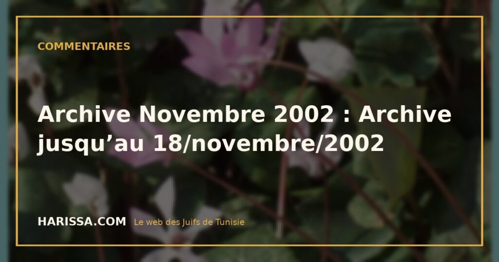 Archive Novembre 2002 : Archive jusqu’au 18/novembre/2002