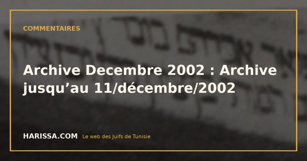 Archive Decembre 2002 : Archive jusqu’au 11/décembre/2002