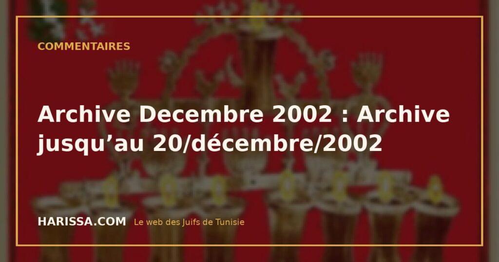 Archive Decembre 2002 : Archive jusqu’au 20/décembre/2002