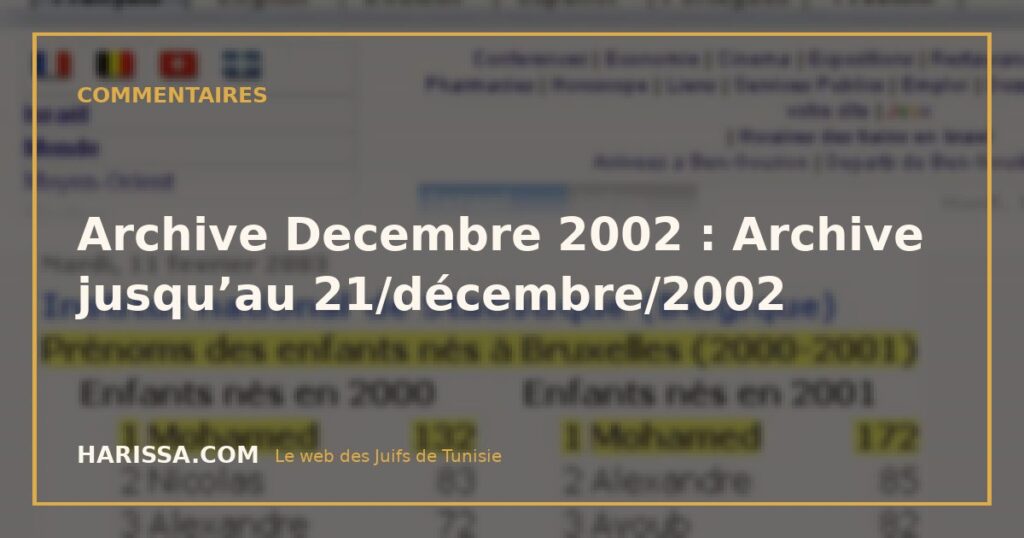 Archive Decembre 2002 : Archive jusqu’au 21/décembre/2002