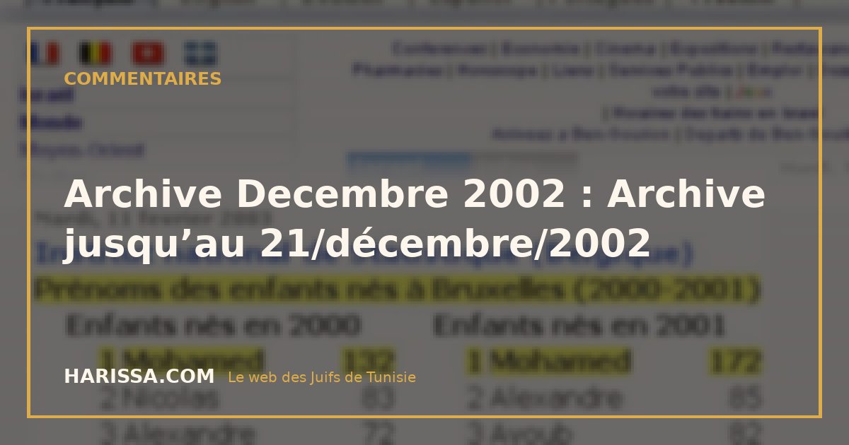 Archive Decembre 2002 : Archive jusqu’au 21/décembre/2002