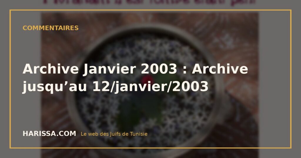 Archive Janvier 2003 : Archive jusqu’au 12/janvier/2003