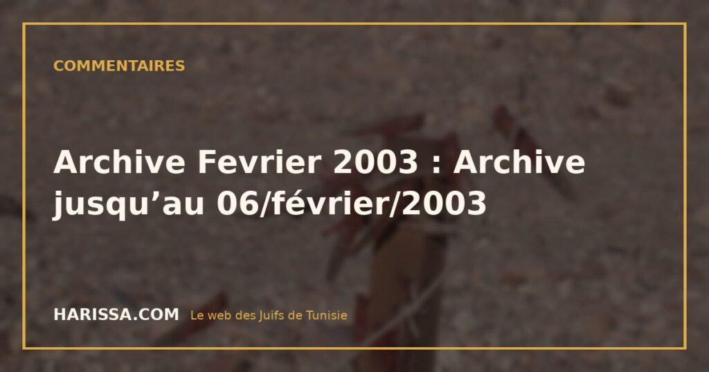 Archive Fevrier 2003 : Archive jusqu’au 06/février/2003