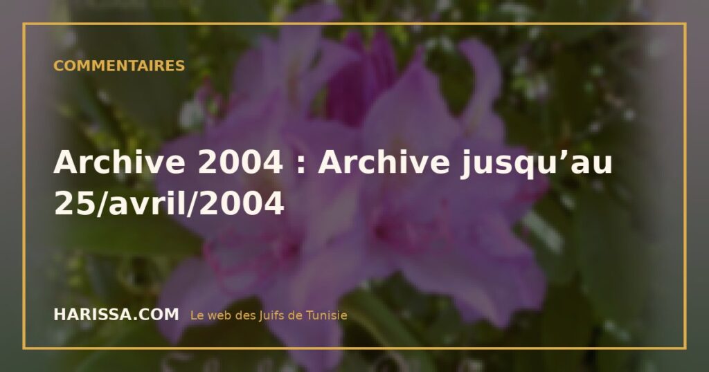 Archive 2004 : Archive jusqu’au 25/avril/2004