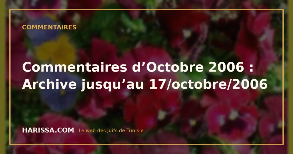 Commentaires d’Octobre 2006 : Archive jusqu’au 17/octobre/2006