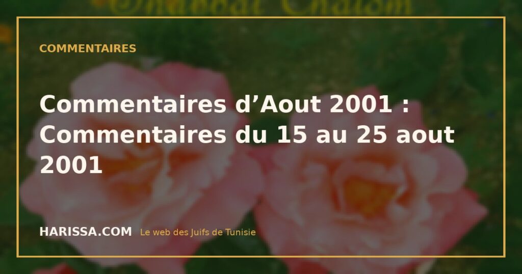 Commentaires d’Aout 2001 : Commentaires du 15 au 25 aout 2001