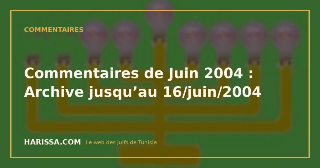 Commentaires de Juin 2004 : Archive jusqu’au 16/juin/2004