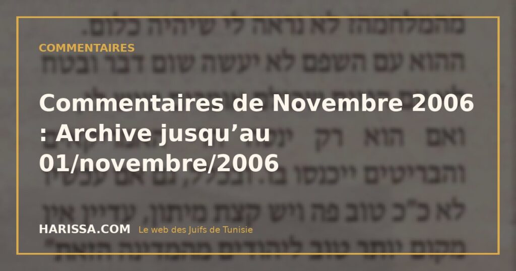 Commentaires de Novembre 2006 : Archive jusqu’au 01/novembre/2006