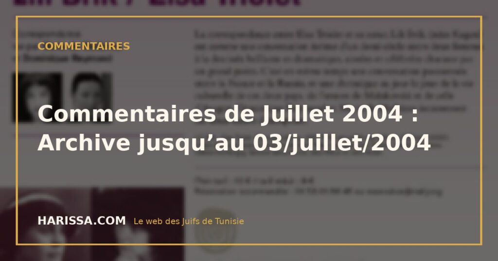Commentaires de Juillet 2004 : Archive jusqu’au 03/juillet/2004