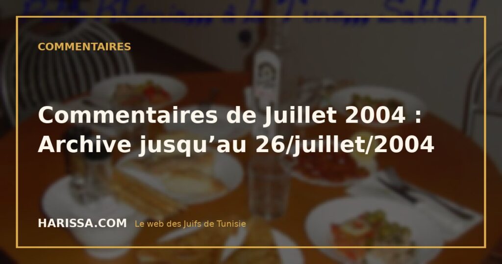 Commentaires de Juillet 2004 : Archive jusqu’au 26/juillet/2004