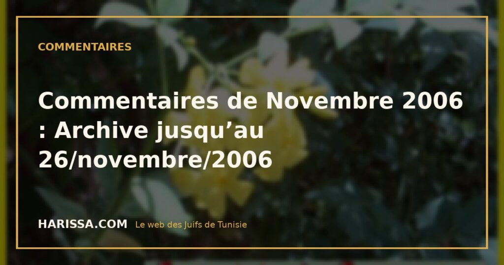 Commentaires de Novembre 2006 : Archive jusqu’au 26/novembre/2006