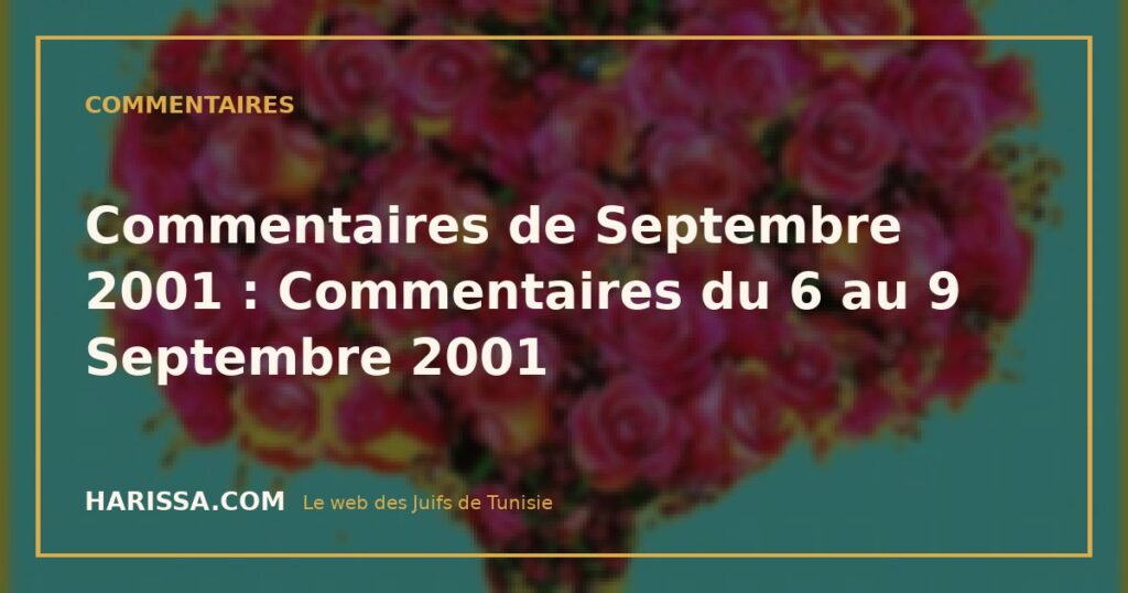 Commentaires de Septembre 2001 : Commentaires du 6 au 9 Septembre 2001