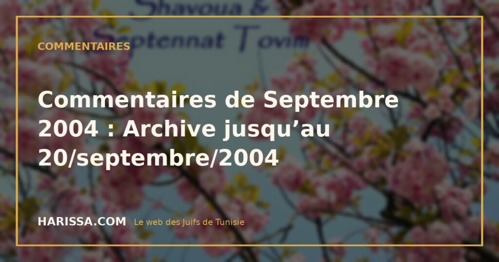 Commentaires de Septembre 2004 : Archive jusqu’au 20/septembre/2004
