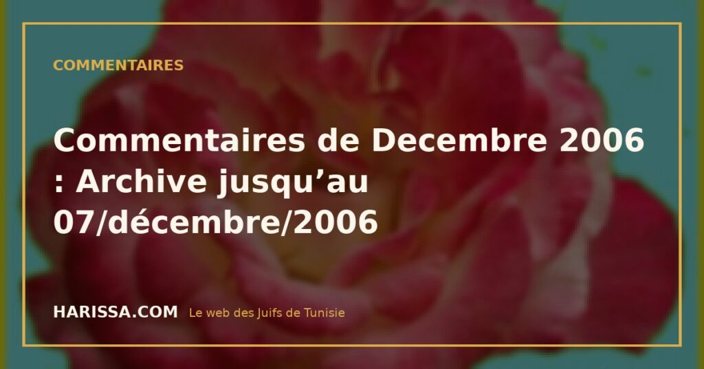 Commentaires de Decembre 2006 : Archive jusqu’au 07/décembre/2006