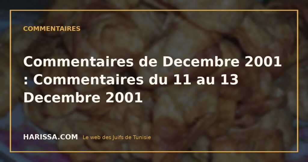 Commentaires de Decembre 2001 : Commentaires du 11 au 13 Decembre 2001
