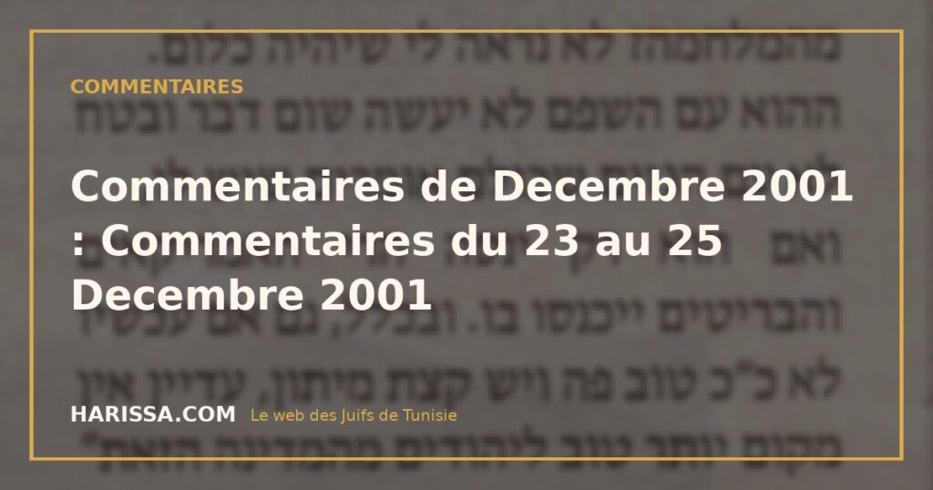 Commentaires de Decembre 2001 : Commentaires du 23 au 25 Decembre 2001