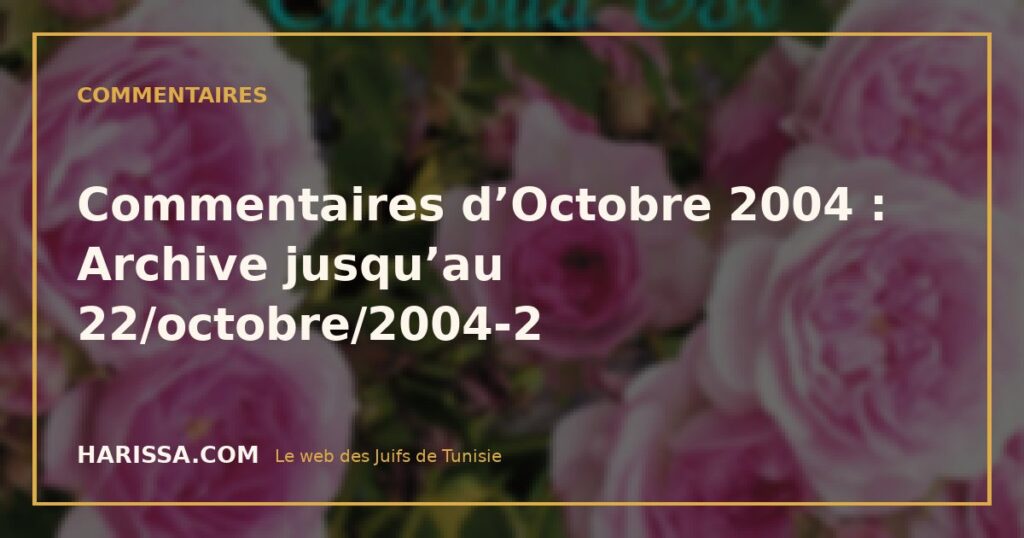 Commentaires d’Octobre 2004 : Archive jusqu’au 22/octobre/2004-2