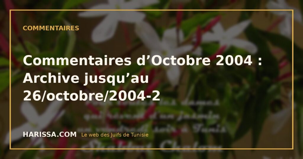 Commentaires d’Octobre 2004 : Archive jusqu’au 26/octobre/2004-2