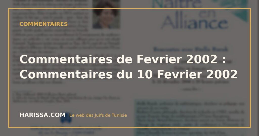 Commentaires de Fevrier 2002 : Commentaires du 10 Fevrier 2002