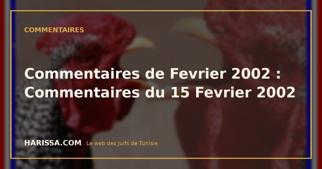 Commentaires de Fevrier 2002 : Commentaires du 15 Fevrier 2002