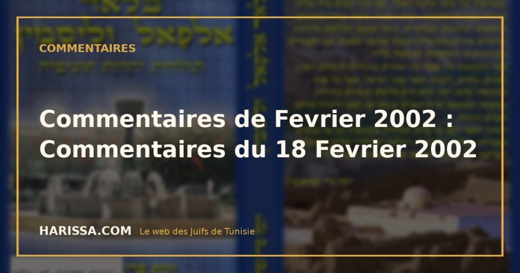 Commentaires de Fevrier 2002 : Commentaires du 18 Fevrier 2002