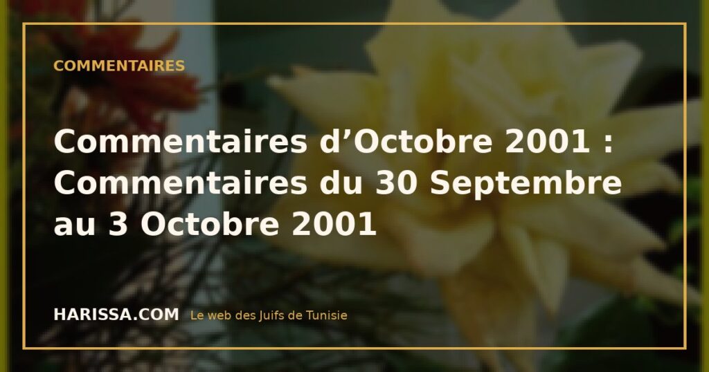 Commentaires d’Octobre 2001 : Commentaires du 30 Septembre au 3 Octobre 2001