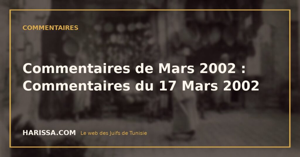 Commentaires de Mars 2002 : Commentaires du 17 Mars 2002